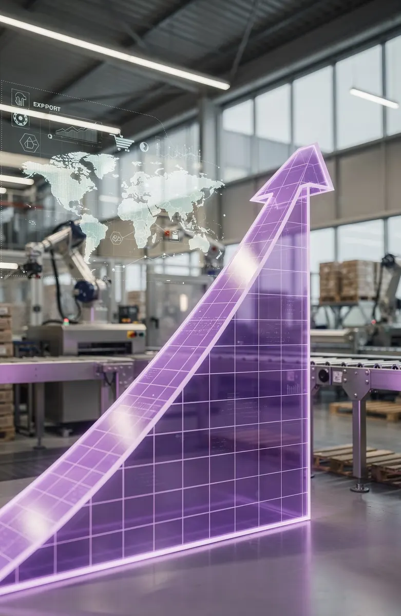Export growth illustration in a manufacturing plant